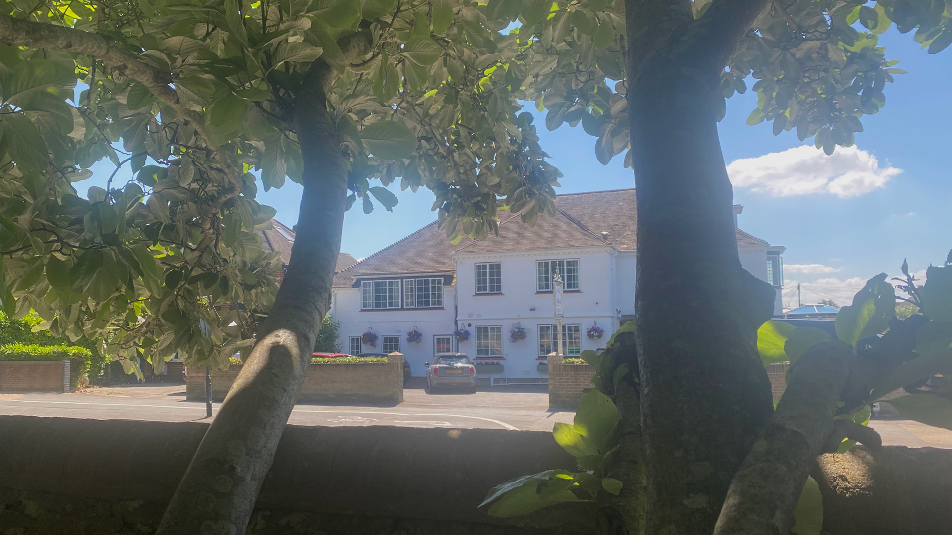 The outside of St Andrew's Care Home, pictured through the branches of a tree in Bury Knowle Park.